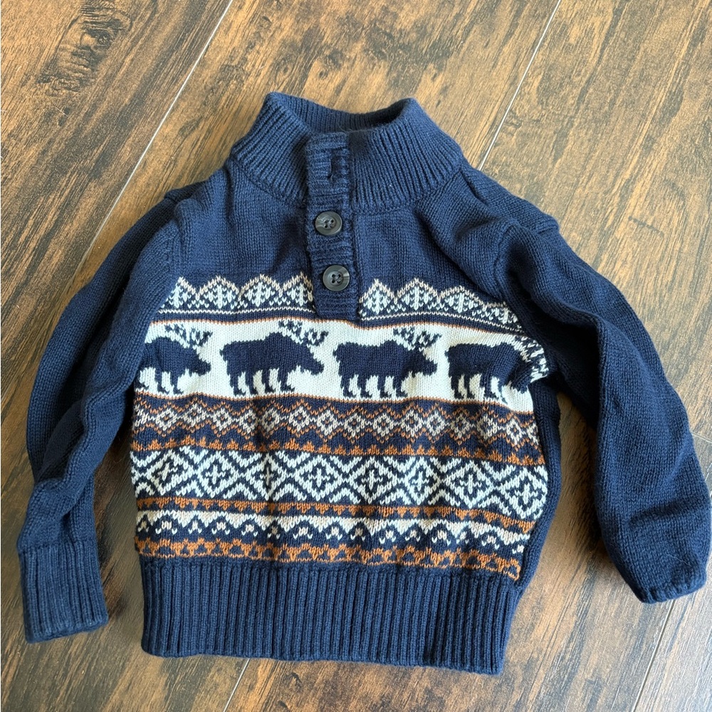 Navy Blue Moose Pattern 6-9M Sweater